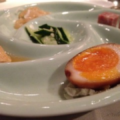 Duck egg was just one of the amuse vouches on this pretty platter.